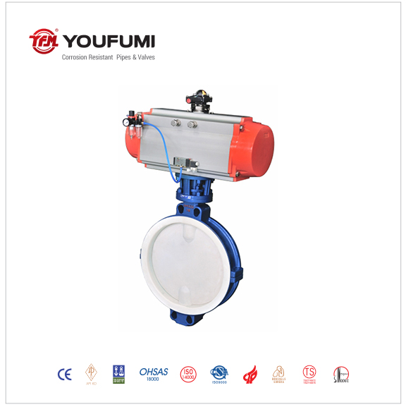 Lug Style Full PTFE Lined Butterfly Valve Refining DIN Standard Acid Medium