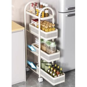 Estante lateral de almacenamiento móvil para cocina con diseño anti-caída + Ruedas silenciosas con soporte para etiqueta privada OEM
