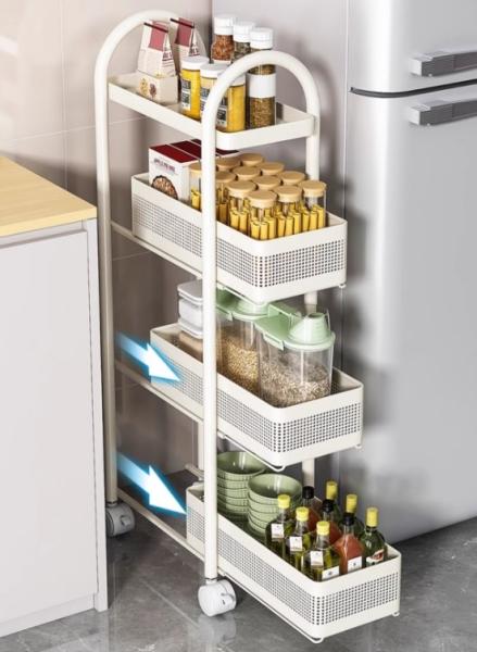 Movable Kitchen Side Storage Rack Anti Drop Design + Silent Wheels Supporting OEM Private Label