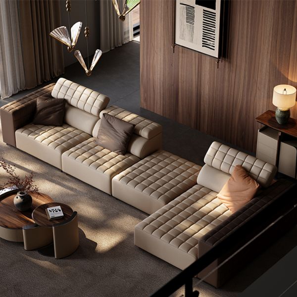 Comfortable L Shape Living Room Leisure Wooden 7 Seater Leather Sectional Recliner Designs Modern Sofa Set 7 Seater