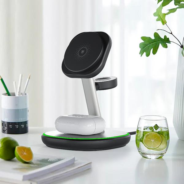 ABS 15W Qi Magnetic Multifunctional Wireless Charging Desktop 3 in 1 Stand for Iphone