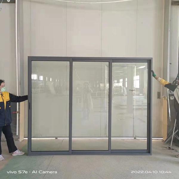Powder Coated Aluminum Double Glass Sliding Door With Screen For House