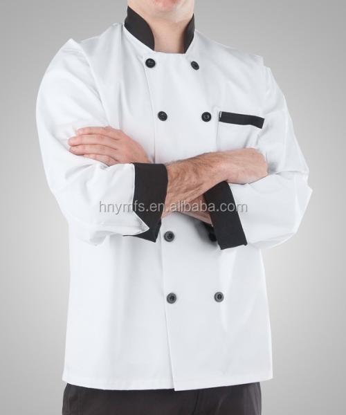 The most popular and cheapest custom made long sleeve white/black hotel uniform for chefs
