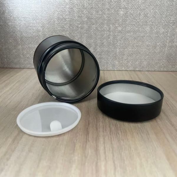 20g 30g Matcha Powder Tin Can Diameter 60*68mm Black Metal Tin Jar with Screw Cap Inner Lid Container