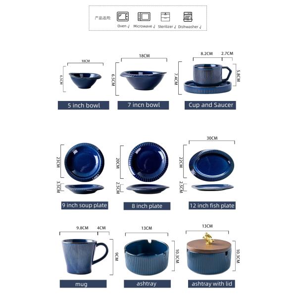 Diseño Vintage Cambio de horno Conjunto de cena de porcelana Plato de mesa azul y blanco Artesanía de estilo japonés