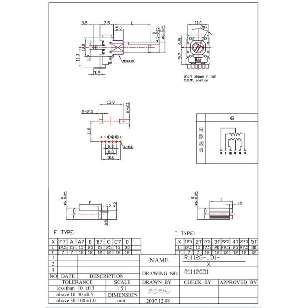 11mm Rotary Potentiometer Dual B100k 6 Pin Mixing Station Used