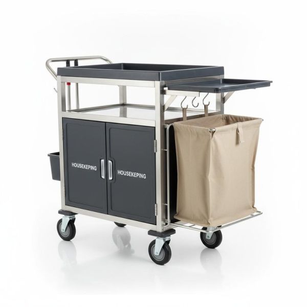 Heavy Duty Silent Multi-Functional Hotel Service Cart and Linen Trolley for Housekeeping