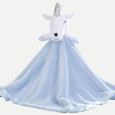 Adorable Blue Snuggle Blanket Baby Unicorn Stuffed Animal Blanket