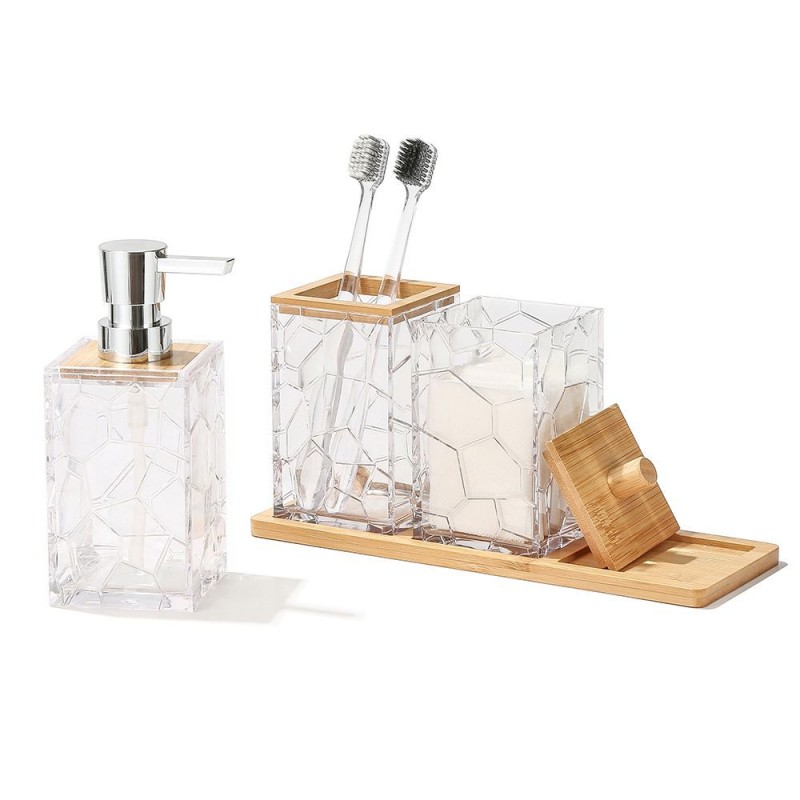 Stylish Transparent Acrylic 4 - Piece Bathroom Toiletry Set for Organizing Soap Toothbrushes Cotton Swabs