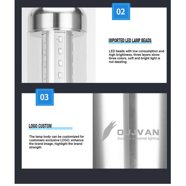 Lámpara de torre LED de entrada DC 24V para máquina plegable con luz de pila y zumbador incorporado, eficiencia de 80 lm/W