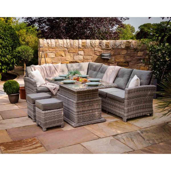 PE Rattan AJUNION Outdoor Sectional Corner Sofa Patio Set with Adjustable Dining Table