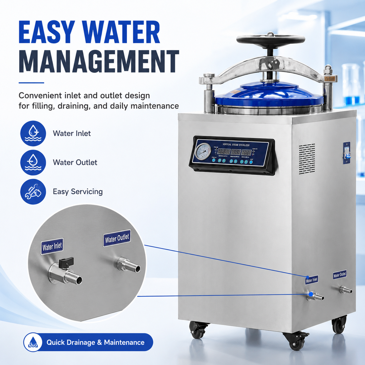 Cenlee 35/50/75/100L Factory Laboratory Use Microcomputer Control 0-240min Drying Automatic Protection Vertical Steam Sterilizer