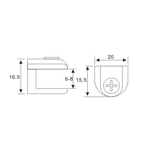 Fixed Glass Holder YS-034, Zinc Alloy,  for glass 8mm, finishing chrome or Satin