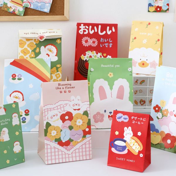 Gelebor Kraft Paper Cartoon Disposable Food Packaging Bag For Snack Nuts Candy Bread