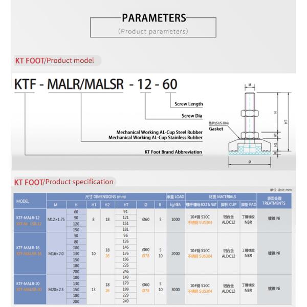 Vernickeln Treatment M16 Industrial Leveling Feet Cushioning Type