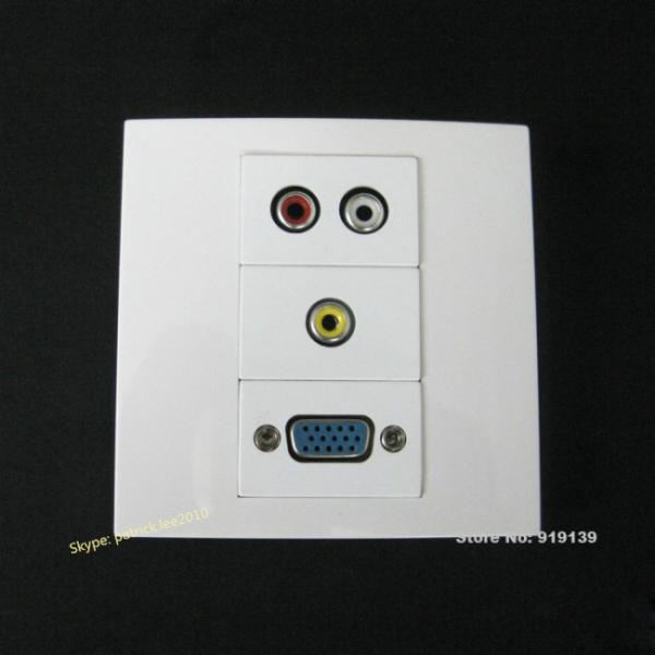 Standard Size 86x86mm VGA AV Audio + Video Wall Connector Electrical Plugs White Color