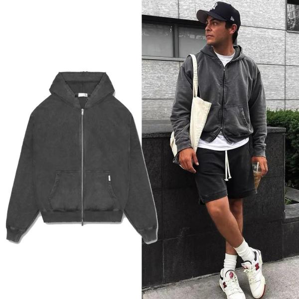 Logotipo personalizado respirável Homem 100% de algodão Hoodie Francês Terry Zipper Up Oversized
