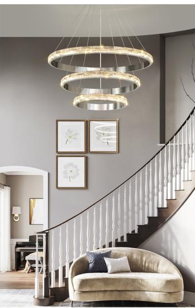 Modern Hotel Lobby Crystal Chandelier Villa Living Room Loft Staircase Round Ring Chandelier Pendant Lighandelier