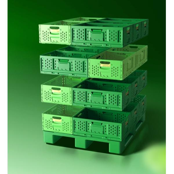 Зелёные тяжеловесные транспортные пластиковые ящики для хранения на складах и в супермаркетах