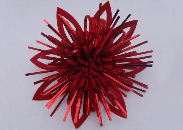 Red Shinny PET Self - adhesive Fancy Bows for hair , Pre made Gift Flower Ribbon Bow