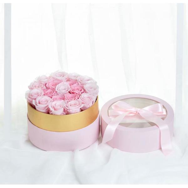 Round Bouquet Corrugated Cardboard Packaging Rose Flower Bucket Boxes Gold Window Opening