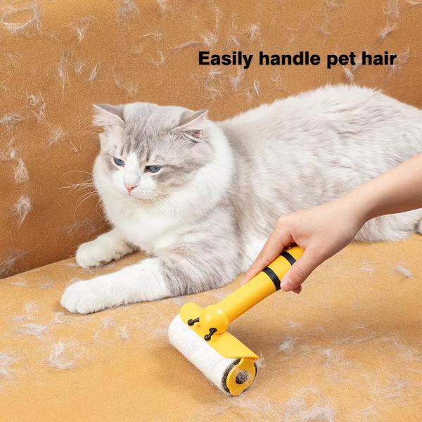 Yellow Cat Hair Comb Lint Roller Brush Pet Hair Remover Roller