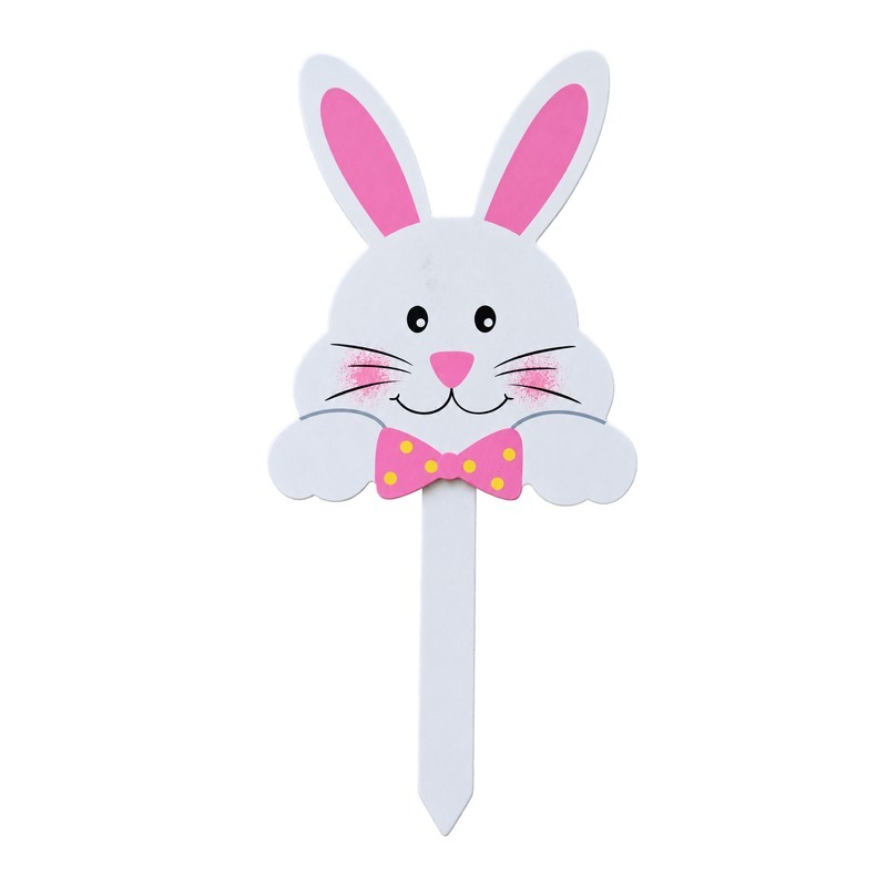 Custom Pink Bow Bunny Hanging Stake with Customizable Artwork and OEM/ODM Services for Seasonal Retail