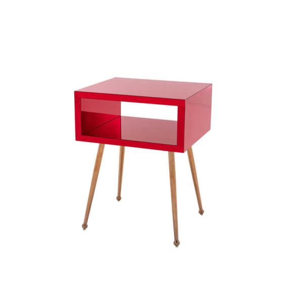 Jambe rouge d'acier inoxydable de la table de chevet de café de miroir de W17