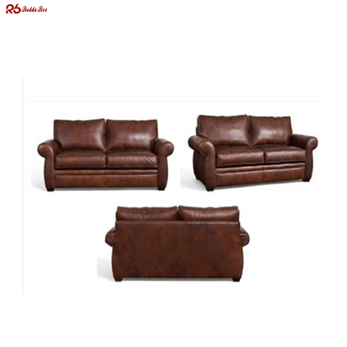 Ergonomic Polished Brown Full Grain Leather Sofa Corner Lounge Anti Aging