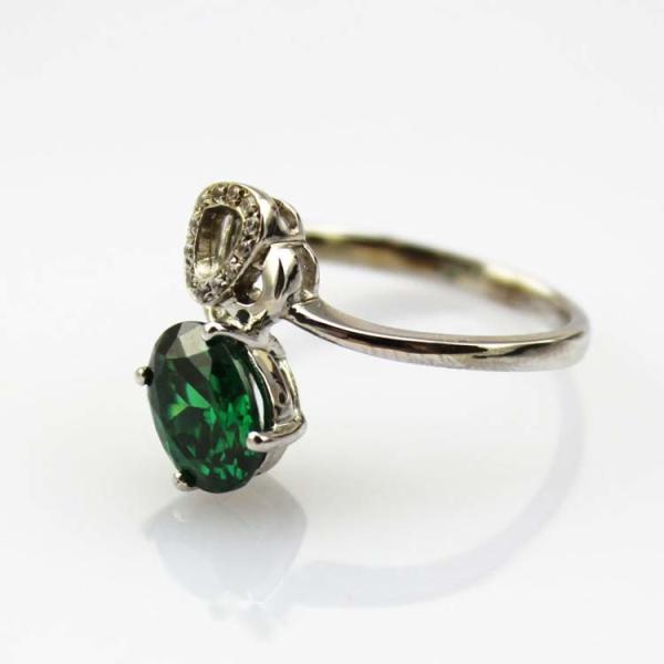 Fashion Jewelry Oval Green Cubic Zircon Sterling Silver Ring(R242)