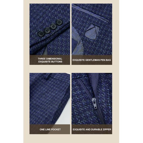 Blue Houndstooth Men's Suit for Business Casual Formal Wear and Groom Wedding Dress