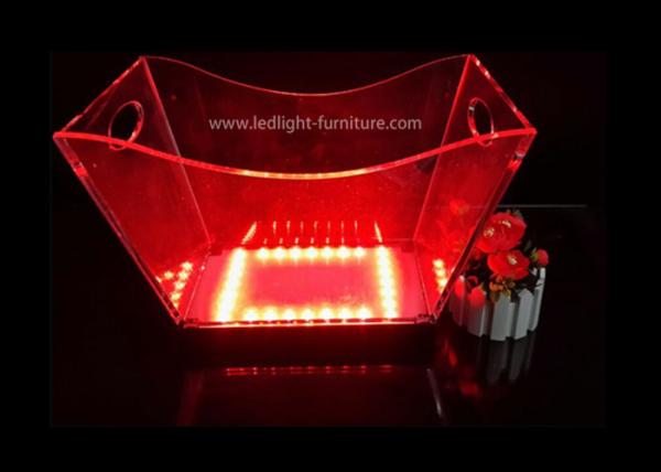 Cubeta de gelo transparente acrílica personalizada do diodo emissor de luz com luz colorida e dois punhos