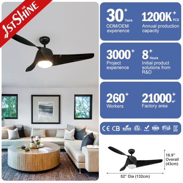 Home Office ventilador de diámetro 52 pulgadas con luces LED y decorativo 3 cuchillas de color de madera