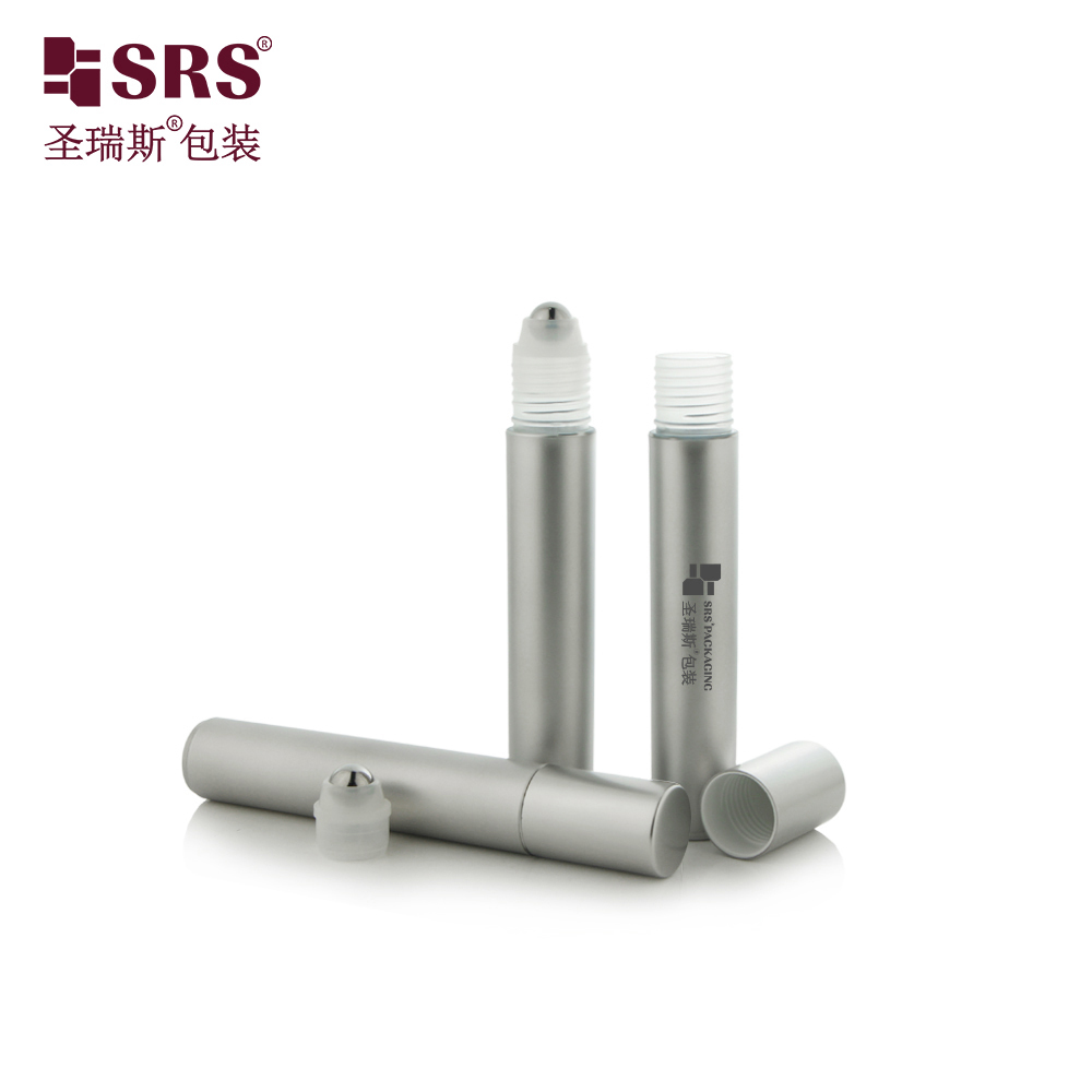 RPA 15ML Metalic Silver PP PCR Bottle With Steel Roller Ball Aluminum Cap Cosmetic Applicator