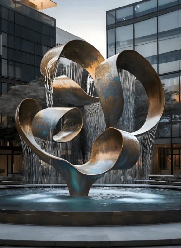 Contemporary 316L Stainless Steel Mirror Polished Abstract Metal Fountain Sculpture for Garden and Outdoor Decor