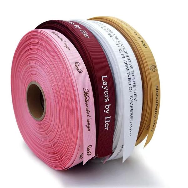 Luxury Gift Wrapping Customized 3D Gold Foil Embossed Printed With Logo Custom Satin Ribbon