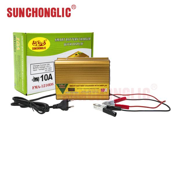 FMADS 12V 10A Three-Step Intelligent AGM/GEL Lead-Acid Battery Charger Featuring LED Display and Low Voltage Protection