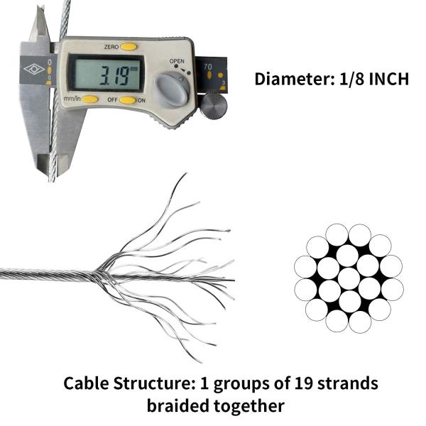 Non-Alloy 1x19 Galvanized Steel Wire Rope 1/16 Galvanized Aircraft Cable 100FT Tolerance Other