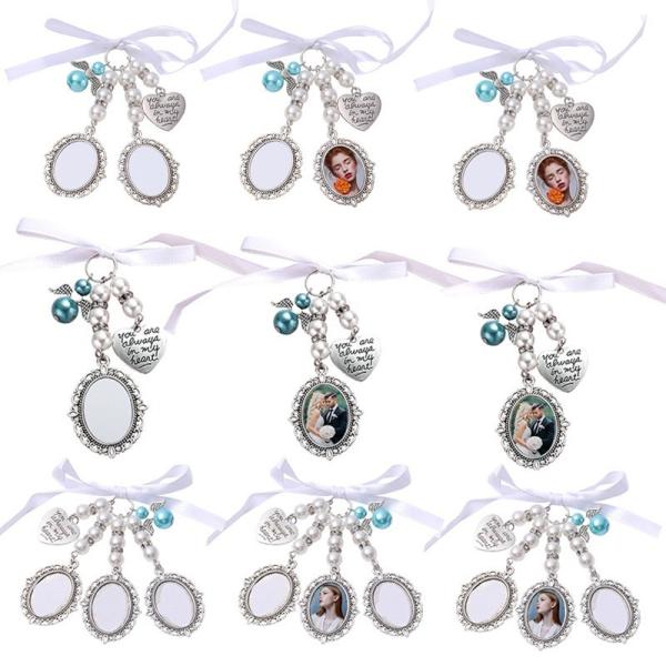 Sublimation Blank Metal Wedding Bouquet Photo Pendant Commemorative Hanging Ornament