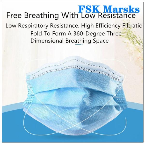 Block Coronavirus 3 Ply Disposable Face Mask Aseptic Melt Blown Cloth Blue Mask