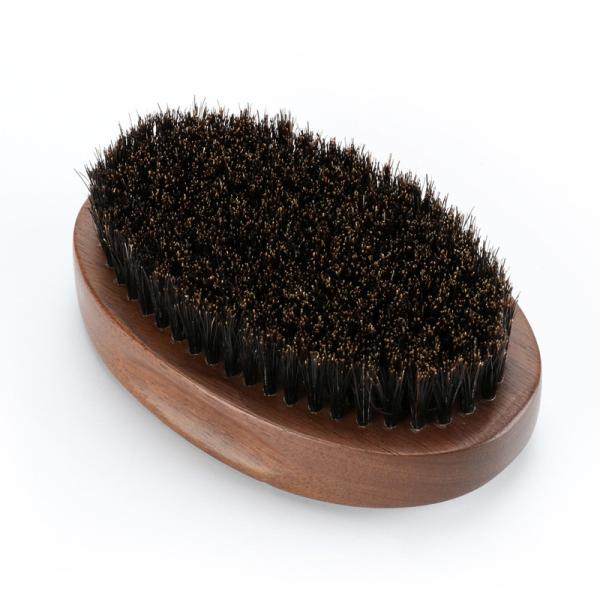 Pincel de barba de madeira de nozes oval personalizar logotipo da marca de barba de limpeza de escova