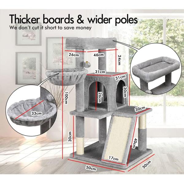 Advantageous Wood Modern Cat Sisal Scratcher with Soft Perch and Multi-Level Cat Tower