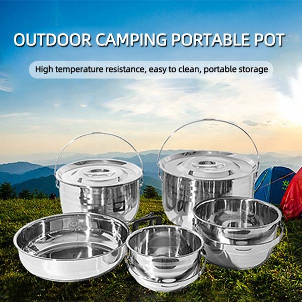 High Quality 9 Pieces Stainless Steel Outdoor Tableware Set Camping Cooking Pot Sets Outdoor Cookware Sets