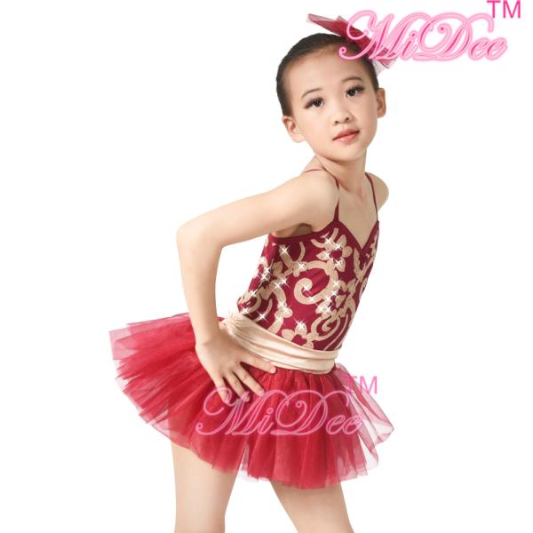 Fancy Kids Dance Costumes Floral Sequin Dress Matching Tulle Tutu Skirt