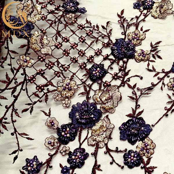 20% Polyester 3D Embroidery Lace Fabric By Handmade Beaded