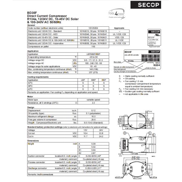 Secop BD35F R134a Ротационный компрессор с контроллером BD