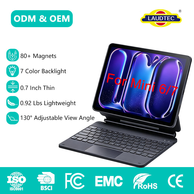 Laudtec Keyboard Case for iPad Mini 6, Magnetic Hinge Stand with Touchpad, Supports US/UK/IT/BR Layouts, OEM/ODM Customization