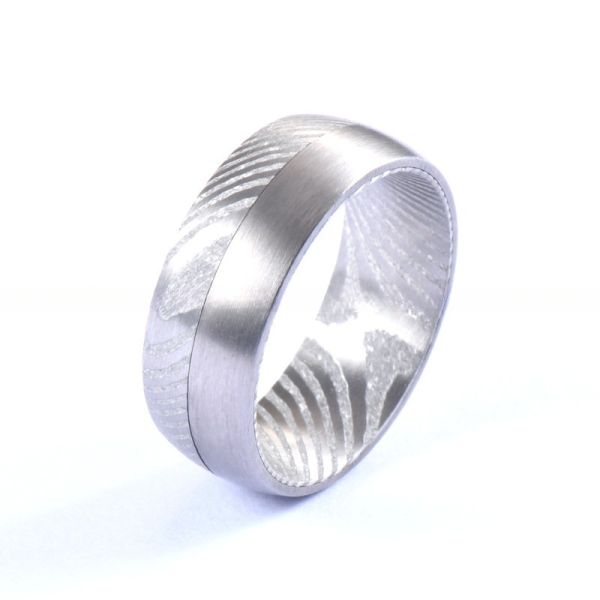 Men Fashion Jewelry 8mm Damascus Steel Ring Inlay Silver Tungsten Loop Wedding Band with Jewelry Main Material and Pearl Type Other