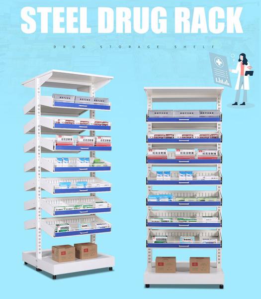 Medical Show Metal Sheet Storage Rack , Hospital Pharmacy Drugstore / Grocery Storage Rack