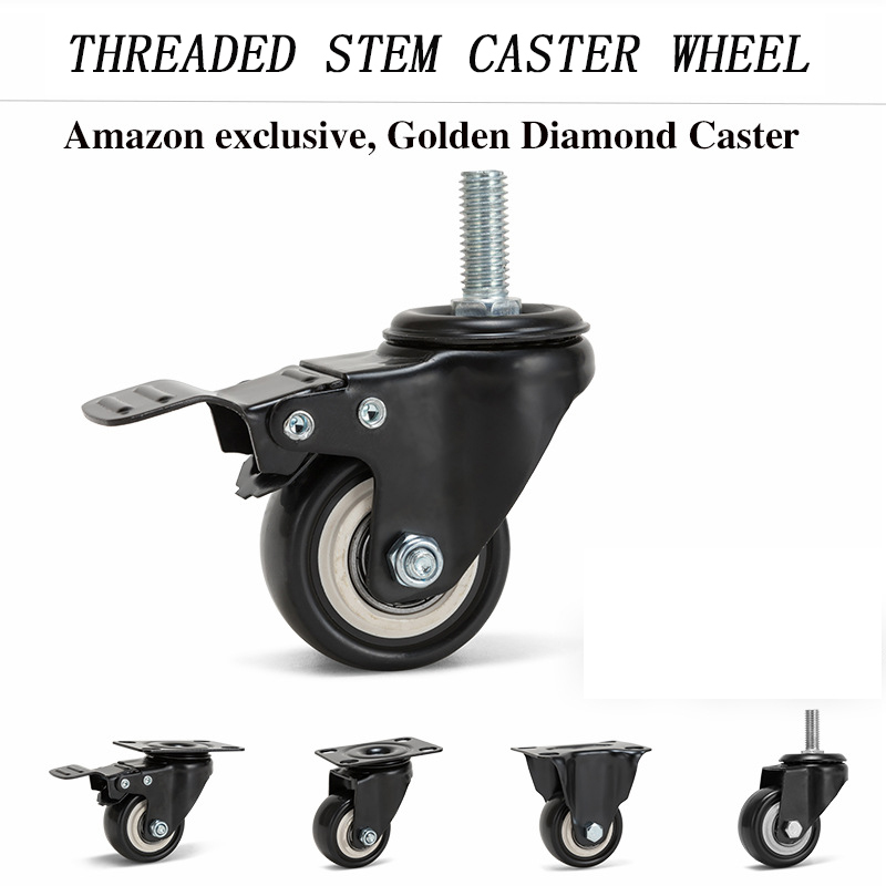 40/50/80 Mm Furniture Caster Threaded Stem Caster Wheel Pvc Small Chair Casters 1/1.5/2 Inch Office Bookshelf Bed Carbinet